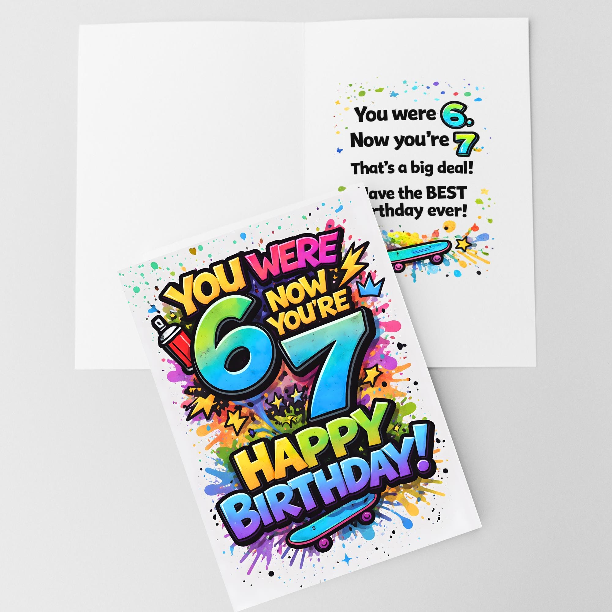 Six Seven 67 Birthday Card 7th Birthday Card Digital Download