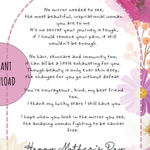 Borstkanker Moederdagkaart, steunkaart, aanmoedigingskaart, kankerkaart, pdf, digitale download, instant kaart, Happy Mother's Day-kaart