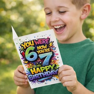 Celebrate the milestone with this bold “You Were 6 Now You’re 7” printable birthday card — the perfect 7th birthday card for boys who love skateboards, graffiti style art and colourful street vibes. https://au.pinterest.com/pin/536491374383259150/