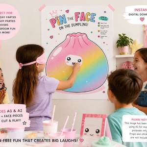 Squishy Party Game Printable, Pin the Face on the Dumpling, Kids Birthday Party Activity, Sleepover Game,  A2 A3 Instant Download