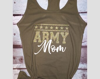 Womens Tank Top Proud Army Dad in Military Green Yoga Shirt for Women