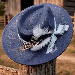 Vintage Style Distressed Wool Fedora Hat - Light Blue - Large Unisex Adjustable Essence - Fashion Design Fedora Hat – Ruediger Hats main image 4