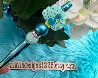 Pens, Silicone Pen, Silicone beads, Beaded pens, custom pens, peacock pen, Silicone peacock pen, custom pen, silicone beads