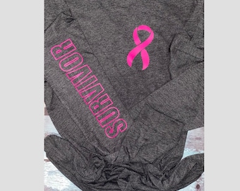 Womans Long Sleeve Lightweight breast Cancer t-shirt | breast cancer survivor T-shirt | Survivor Clothing | Cancer Top | Breast cancer top