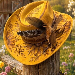 Yellow Burned Cowgirl Hat - Etsy display picture 1