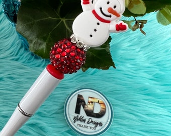 Pens, Silicone Pen, Silicone beads, Beaded pens, custom pens, Christmas pen, Silicone snowman pen, custom pen, silicone beads,