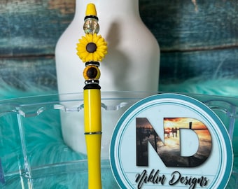 Pens, Silicone Pen, Silicone beads, Beaded pens, custom pens, beaded sunflower pen, Silicone sunflower pen, custom pen, silicone beads