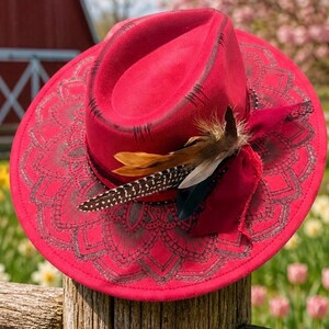Red Burnt Fedora Hat - Etsy display picture 2