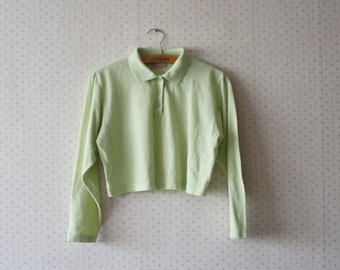 blusa de cuello corto verde claro de la vendimia de 1990