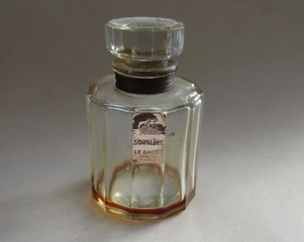 Vintage LeGalion Sortilege Crystal Perfume Bottle, Paris France with Original Gold Label and Original Gold Cording, Collectible Empty Bottle