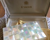 Vintage Evans Carry-All Compact Necessaire Clutch, Mother of Pearl Design, Comb, Lipstick, Mirror, Powder, Cigarette Holder, Original Box