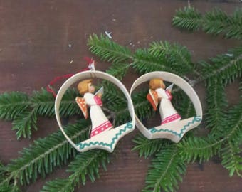 Vintage Erzgebirge Shaved Wood Hoop Ornament With Carved Angel Set Of Two Collectible Christmas Tree Ornaments Made In Germany Vintage Erzgebirge Shaved Wood Hoop Ornament With Carved Angel Set Of Two Collectible Christmas Tree Ornaments Made In Germany