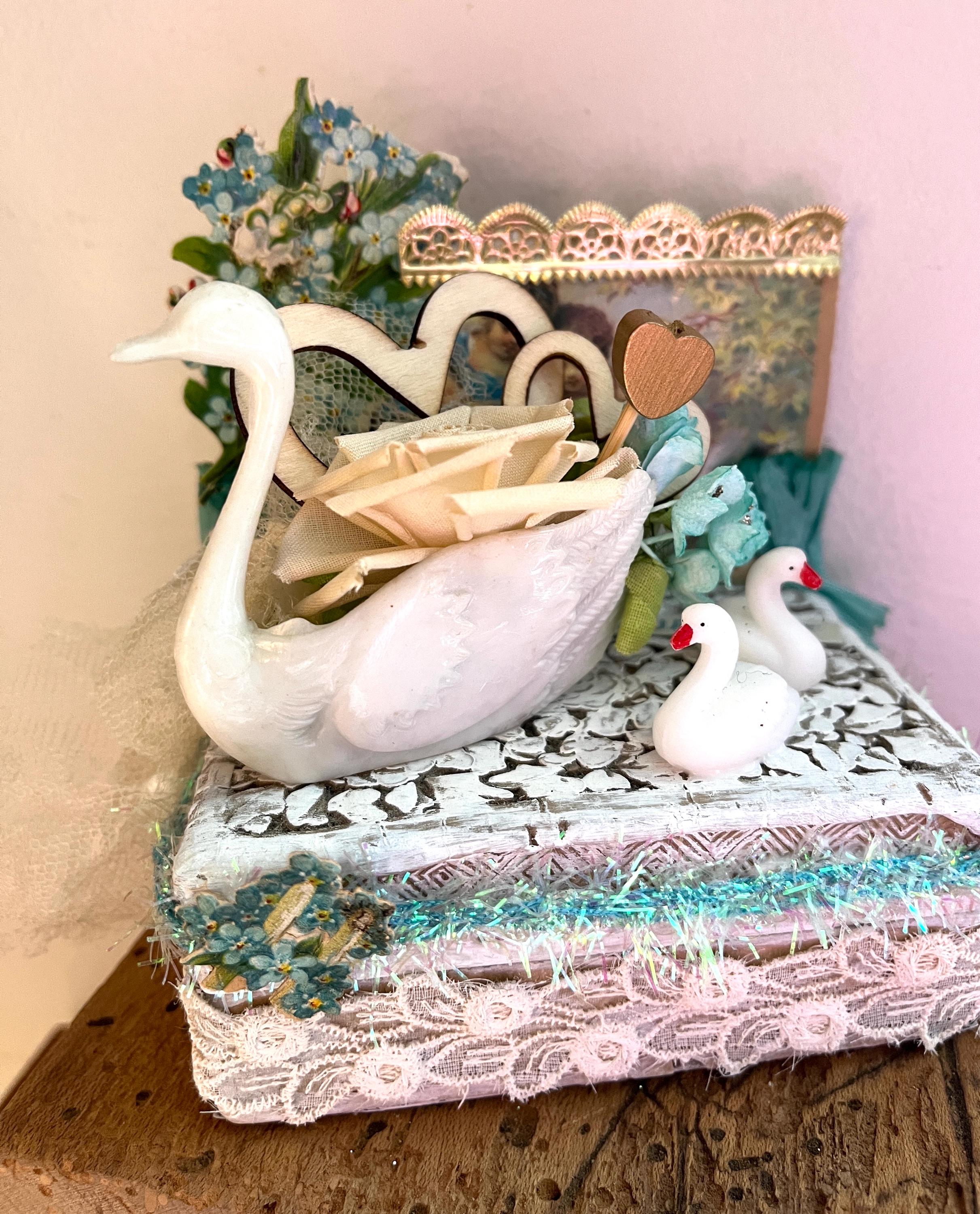 Vintage Irish Dresden Swan Lace Couple Porcelain MZ Ireland  VINTAGE Dresden Porcelain Swan Set with Rosettes display picture 1