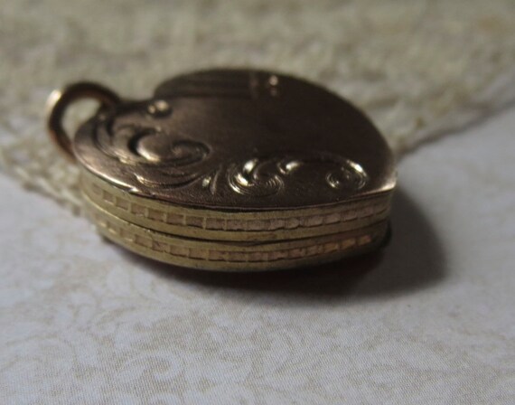 Antique Heart Shaped Locket Fob with Scrolled Des… - image 3