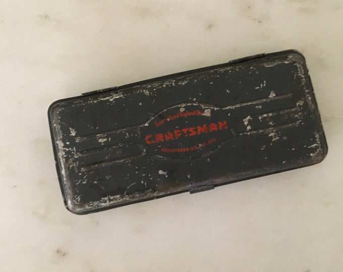 Vintage Craftsman Metal Socket Set Tool Box, Rustic Empty Storage Box
