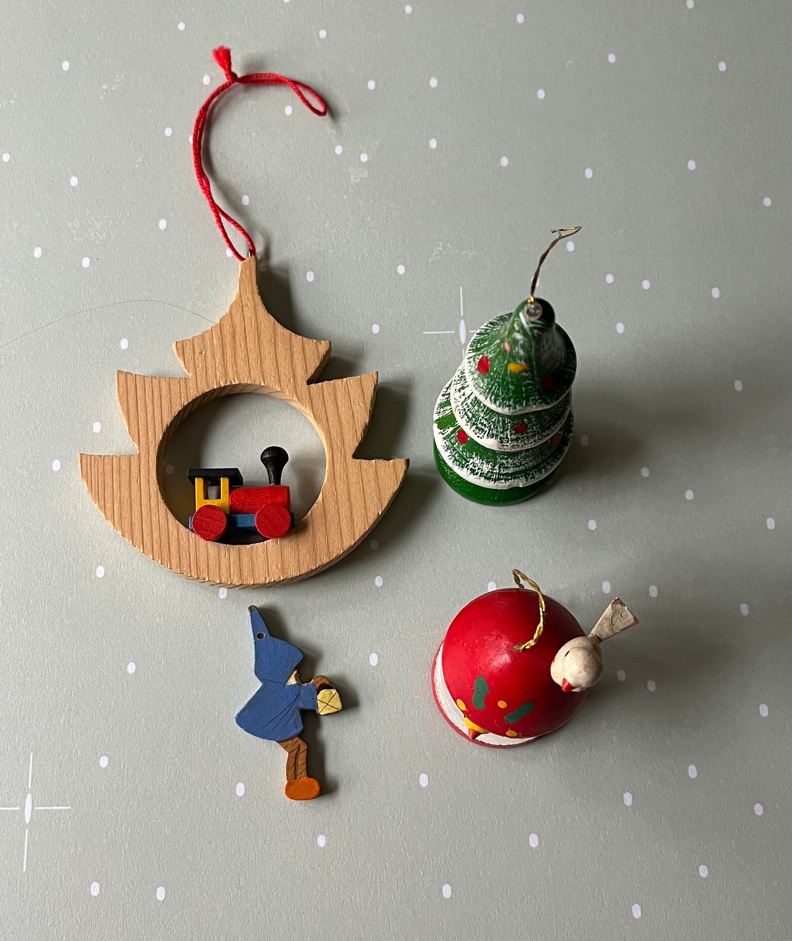 Vintage Wood Christmas Ornaments Lot of Four Handmade in Etsy