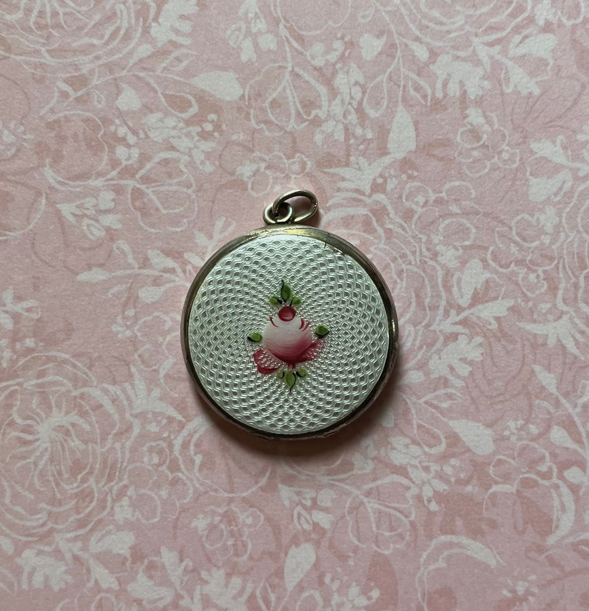Antique Art Deco Wonderful Guilloche Enamel Locket in White With
