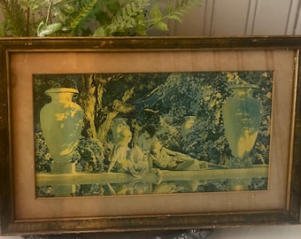 Antique Lithographic Print Garden of Allah, Maxfield Parrish, 1918 CA Crane, Cleveland Ohio, Decorative Frame