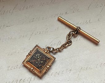 Antique Victorian Double Sided Fob Charm, Ornate Bezel, Double Sided, Flower on Glass, Carnelian Gemstone
