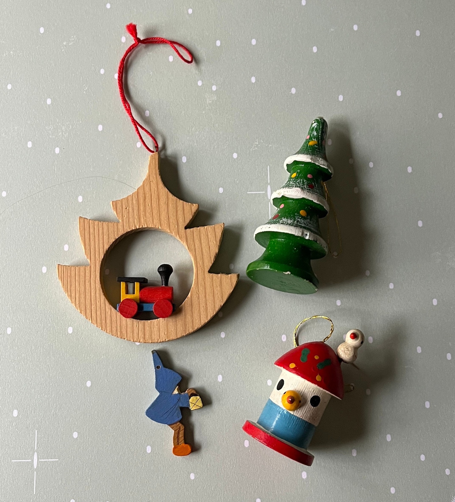 Vintage Wood Christmas Ornaments Lot of Four Handmade in Etsy