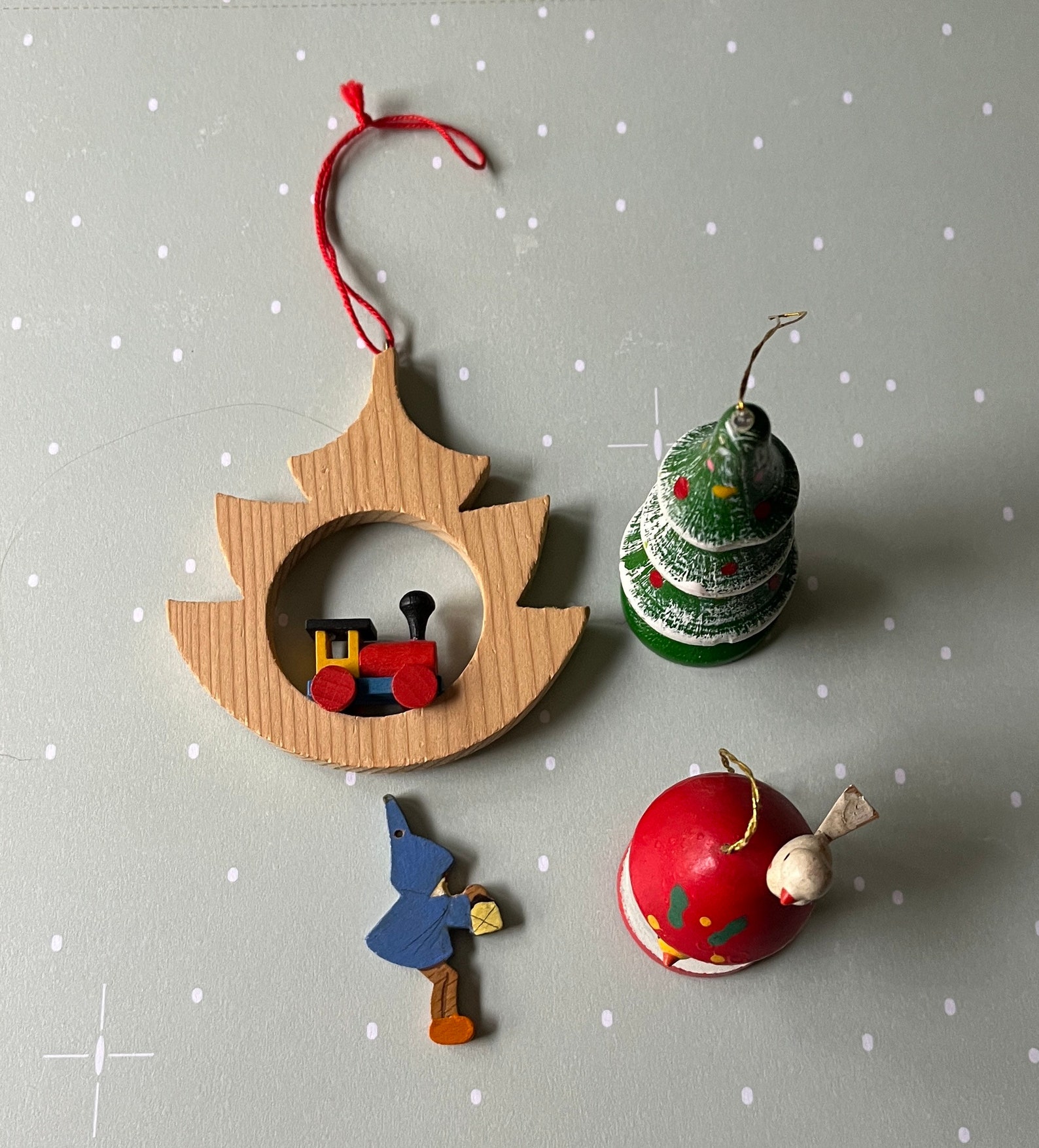 Vintage Wood Christmas Ornaments Lot of Four Handmade in Etsy