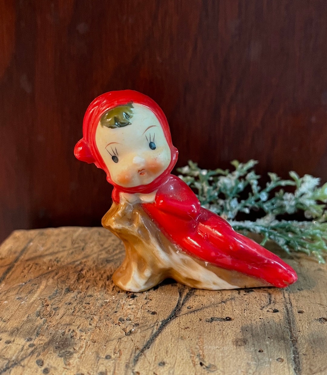 Vintage Elf Pixie Figurine in Ceramic With Cute Face and Red Etsy