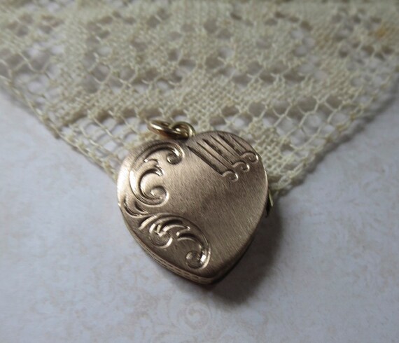Antique Heart Shaped Locket Fob with Scrolled Des… - image 2