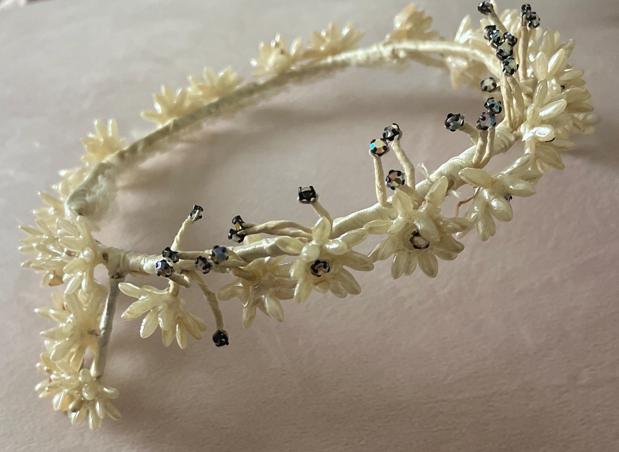 Authentic Vintage 1955  Pearl and Crystal Tiara Crystal and Pearl Bridal Tiara RANIER Tiara | EDEN LUXE Bridal main image 4