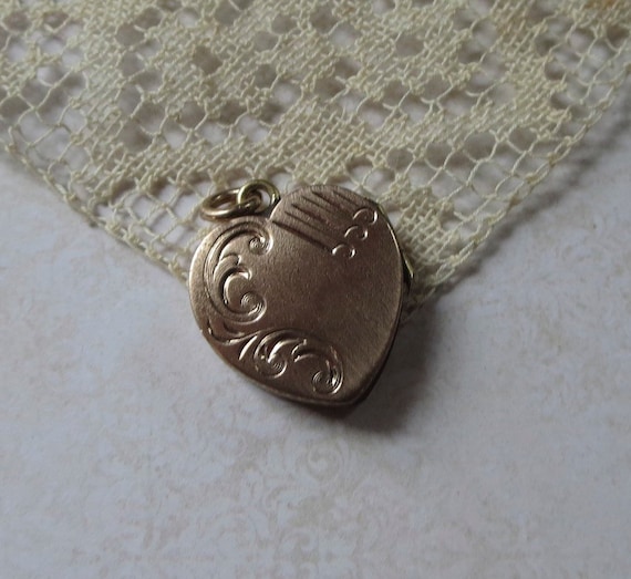 Antique Heart Shaped Locket Fob with Scrolled Des… - image 1