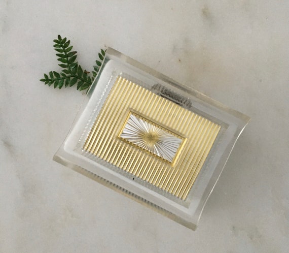 by Dennison Clear Top with Ridged Design and Starburst Presentation Box for Wedding or Engagement Ring Vintage Mod Style Lucite Ring Box