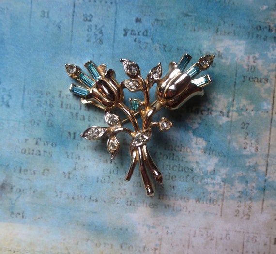 Vintage CORO Diamante Goldtone Brooch With Flower Design - Etsy
