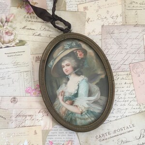 boudoir portrait,wooden framed tile portrait Vintage framed ceramic tile Marie Antoinette style romantic scene inspired by Watteau