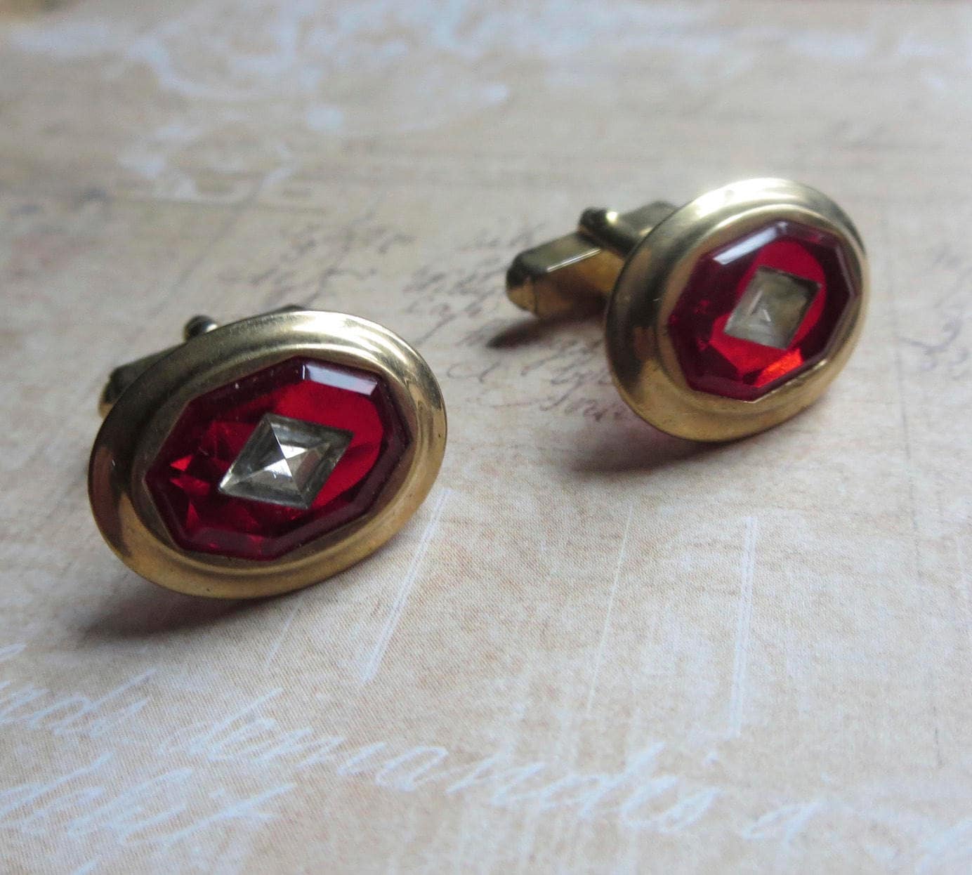 Vintage Anson Cufflinks with Faceted Red Glass Inlaid with Etsy