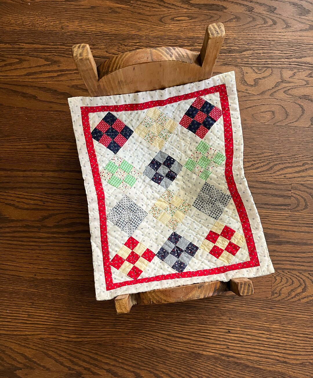 Vintage Miniature Doll Bed Quilt Multicolor Nine Patch Etsy