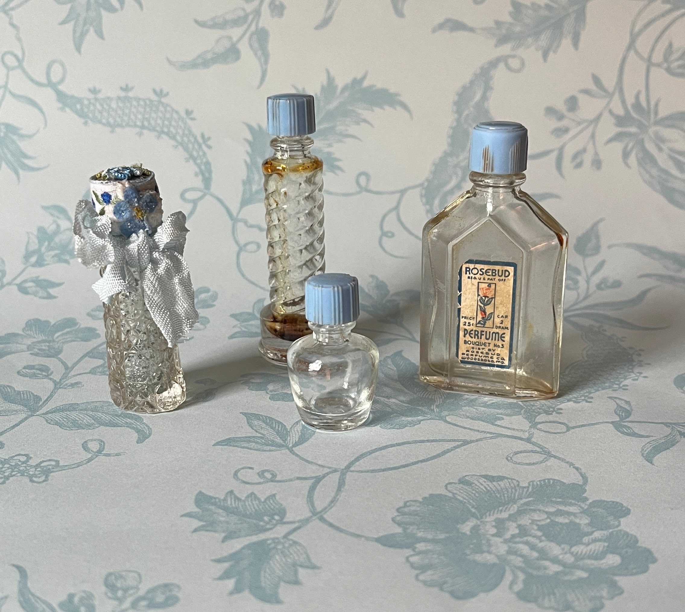 Buy Vintage Set of Four Glass Perfume Bottles Blue Screw Tops