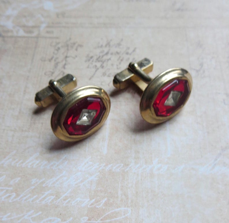 Vintage Anson Cufflinks with Faceted Red Glass Inlaid with Etsy
