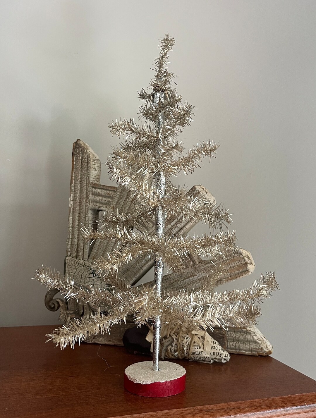 Vintage Silver Tinsel Multiple Layer Tabletop Tree With Mica Etsy