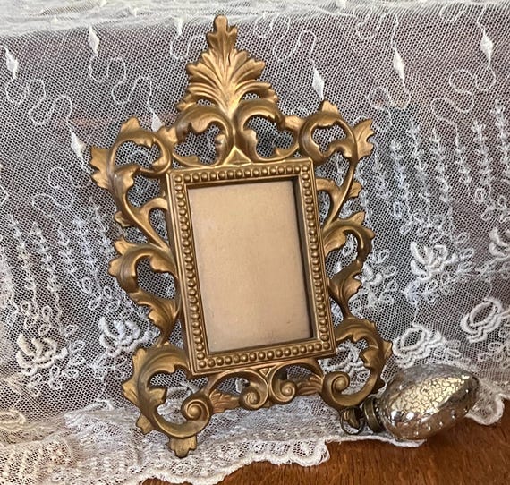 Antique Baroque Picture Frame, Heavy Brass With Gold Finish