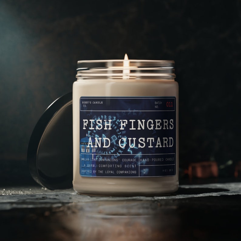 Fish Fingers and Custard, Dr Who Tardis Candle Infinity Geek Gift for
