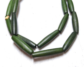 Green Long Oval Bone Beads, 25MM long