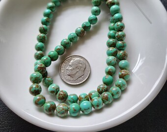 6MM Howlite Beads, turquoise-green with brown