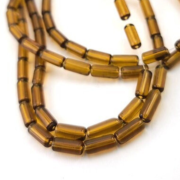Brown Glass Tube Beads 10MM | Strand of 30 Translucent Glass Beads