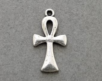 10 Silver Ankh Charms silvertone metal