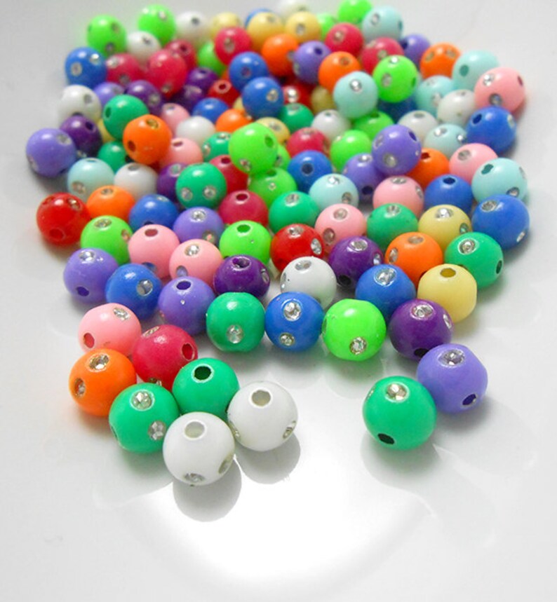 100 Bling Beads 6MM Acrylic Plastic Rhinestone Sparkling Beads | Etsy
