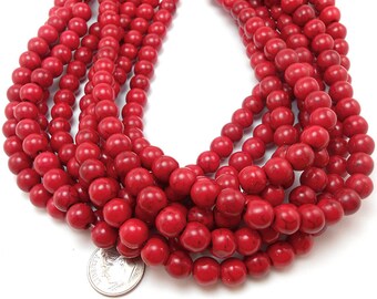 8MM Red Howlite Beads round | Strand of 52 Beads