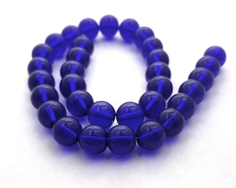 32 Cobalt Blue Glass Beads 10MM round beads