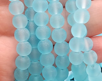 50 Ice Blue Sea Glass Beads 8mm round