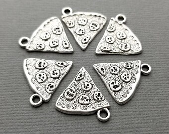 4 Silver Pizza Slice Charms food pepperoni silvertone metal