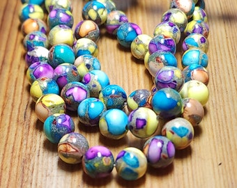 8MM Mosaic Stone Beads strand yellow purple blue