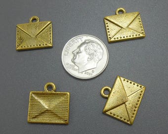 10 Gold Envelope Charms mail post office letter goldtone metal